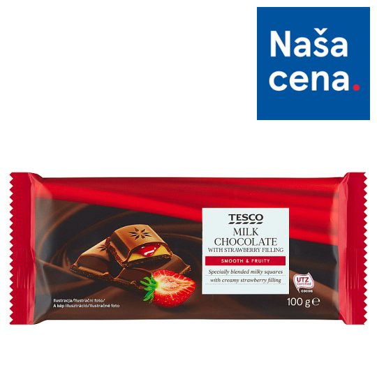 Tesco Mliečna čokoláda s mliečnou a jahodovou náplňou 100 g