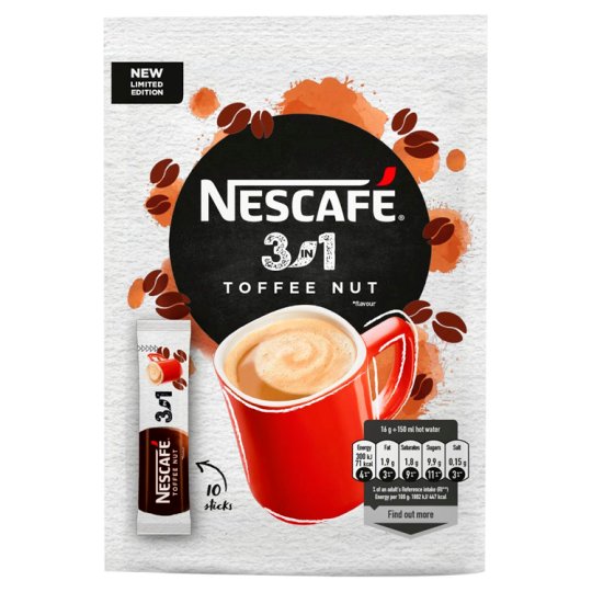 NESCAFÉ 3in1 Toffee Nut, instantná káva, 10 vrecúšok x 16 g (160 g