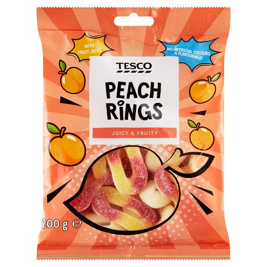 Tesco Peach Rings želé cukríky s broskyňovou príchuťou 200 g Tesco
