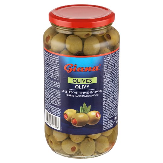 Giana Olivy zelené plnené paprikovou pastou v slanom náleve 935 g