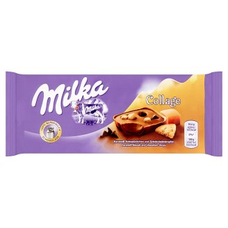 Milka Collage s kakaovou náplňou, s kúskami sušienok a kúskami karamelu 93 g
