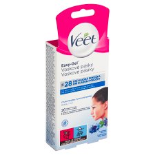 Veet Easy-Gel Voskové pásiky na citlivú pokožku tvár a obrúsky na záverečnú starostlivosť 20 ks