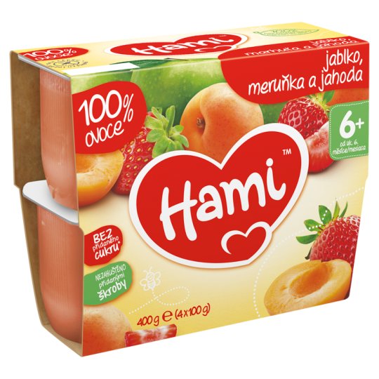 Hami 100% ovocie jablko, marhuľa a jahoda 4 x 100 g