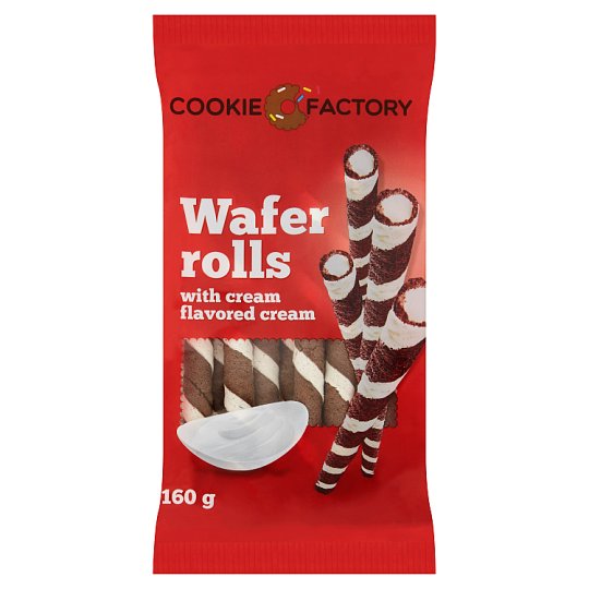 Cookie Factory Vaflové kakaové trubičky plnené plnkou so smotanovou príchuťou 160 g