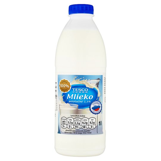 Tesco Mlieko polotučné 1,5 % 1 l