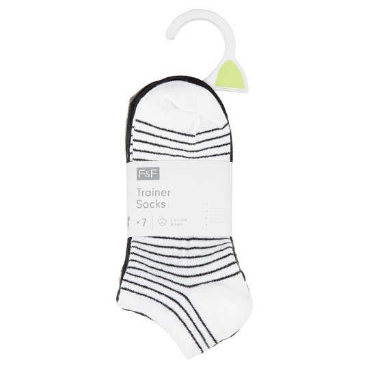image 1 of F&F Ladies Black-White Trainer Socks, 7 Pieces in a Pack, M-L, Multicolor