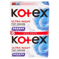 Kotex Ultra Night Duo Pack Hygiene Pads for Women 12 pcs