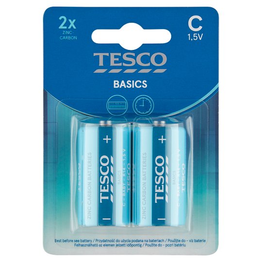 Tesco Basics Zinkovo-uhlíkové batérie C 2 ks