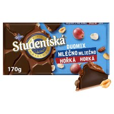 ORION ŠTUDENTSKÁ PEČAŤ Milk-Dark Chocolate with Peanuts, Raisins and Jelly 170 g