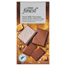 Tesco Finest Mliečna čokoláda s mandľovým nugátom so slaným karamelom 100 g
