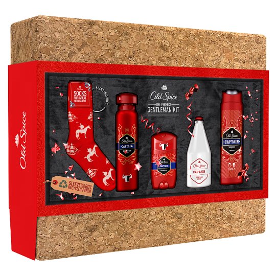 Old Spice Captain Cork Box Gift Set With Deodorant Stick, Spray, Shower