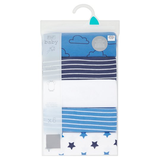 F&F Baby Dojčenské body s krátkym rukávom 5 ks v balení, do 3 mesiacov, Modrá