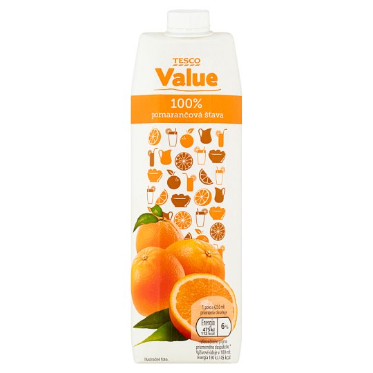 Tesco Value 100% pomarančová šťava 1 l