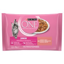 PURINA ONE JUNIOR Mini Fillets with Salmon and Carrots in Juice 4 x 85 g