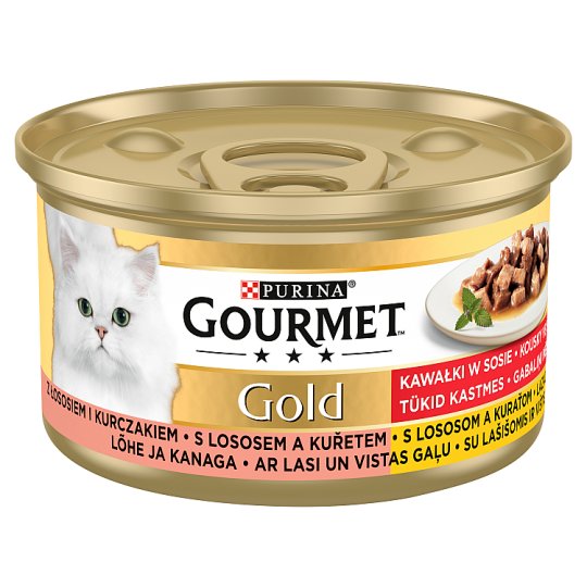 GOURMET Gold kúsky v šťave s lososom a kuraťom 85 g
