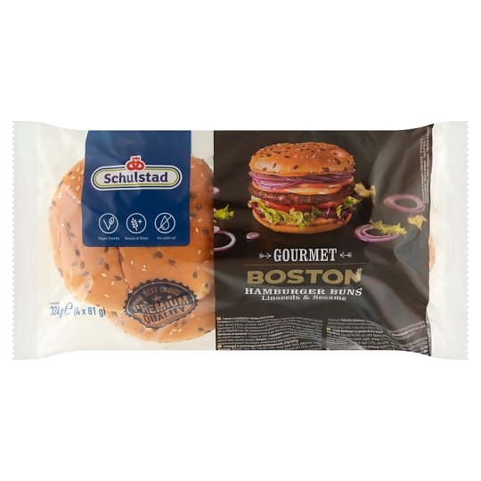 Schulstad Gourmet Boston pšeničné hamburgerové žemle s ľanovým semienkom a sezamom 4 x 81 g (324 g)