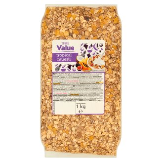 Tesco Value Tropical muesli zmes obilných vločiek a sušeného ovocia 1 kg
