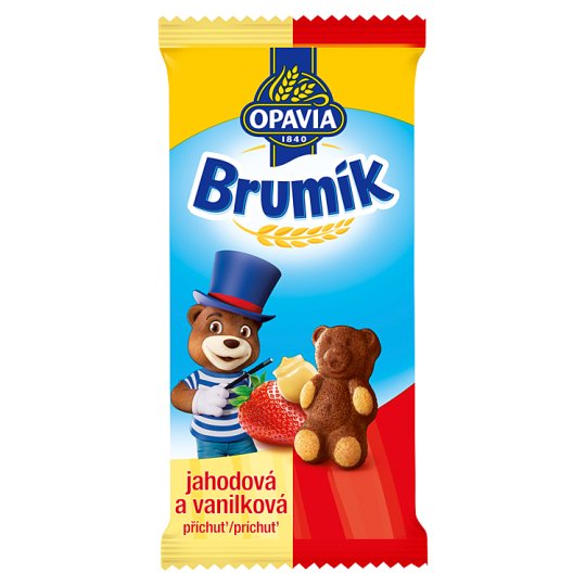Opavia Brumík Duo jemné pečivo s náplňou s jahodami a náplňou s vanilkovou príchuťou 30 g