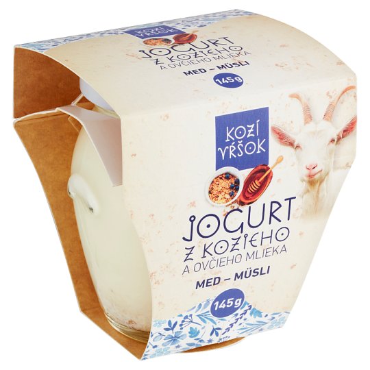 Kozí Vŕšok Jogurt z kozieho a ovčieho mlieka med a müsli 145 g