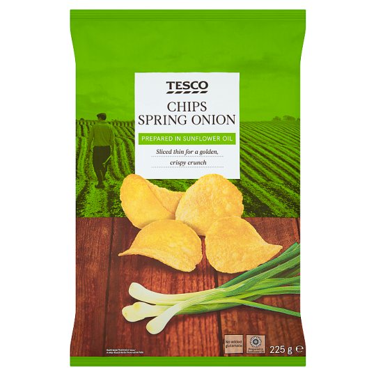 Tesco Smažené zemiakové lupienky s príchuťou jarnej cibuľky 225 g