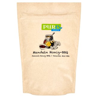 Pure Snack Pražené plátky blanšírovaných jadier mandlí s medom, soľou a s príchuťou barbecue 125 g