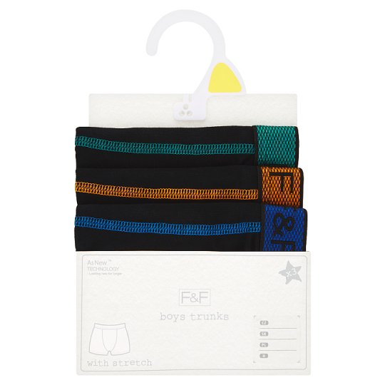 F&F Kids Boys Trim Trunks 3 Pieces in a Pack, 10-11 Years, Black and Neon