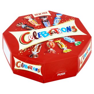 Celebrations Kolekcia mliečnych čokolád, sušienok a oplátok máčaných v mliečnej čokoláde 186 g