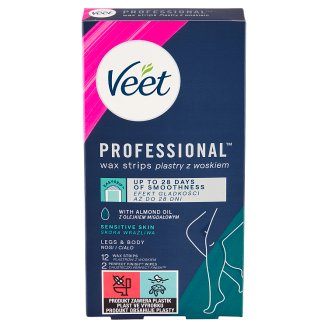 Veet Voskové pásiky pre citlivú pokožku a obrúsky na záverečnú starostlivosť 12 ks