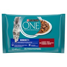 PURINA ONE SENIOR 7+ Pockets - Multipack with Beef and Carrots in Juice, 4 x 85 g 