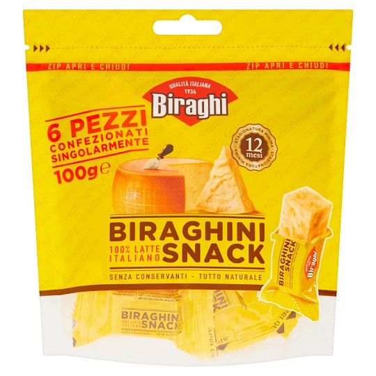Biraghi Gran Snack zrejúci stredne tučný porcovaný tvrdý syr 6 x 16,67 g