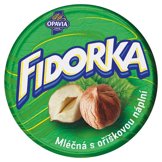Opavia Fidorka Plnená oblátka s lieskovoorieškovou náplňou celomáčaná v mliečnej čokoláde 30 g