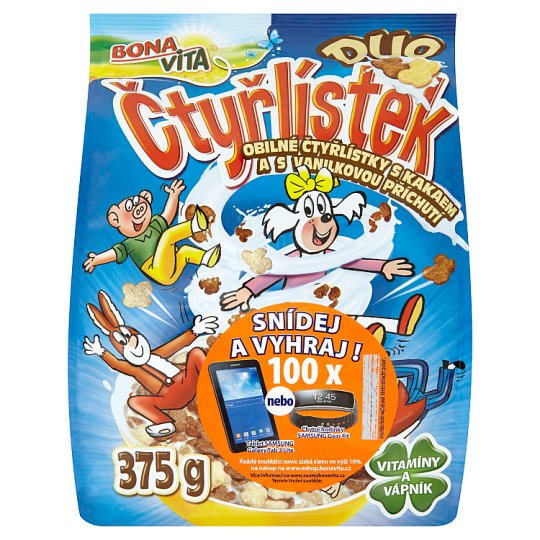 Bona Vita Čtyřlístek duo obilné štvorlístky s kakaom a s vanilkovou príchuťou 375 g
