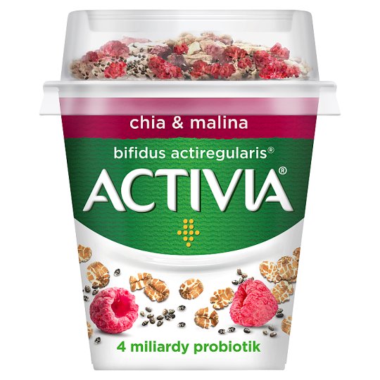 Activia jogurt biely s granolou, chia a malinami/mandľami, tekvicovými semienkami a kľukvou 155 g