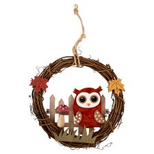 Gift Decoration Autumn Owl & Mushroom Hang Wreath 15 x 2 x 15 cm