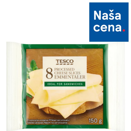 Tesco Tavený plátkový syr so syrom Emmentaler 8 x 18,75 g (150 g)