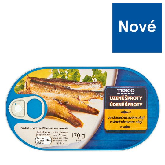 Tesco Údené šproty v slnečnicovom olej 170 g