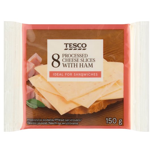 Tesco Processed Cheese Slices with Ham 8 x 18.75 g (150 g)
