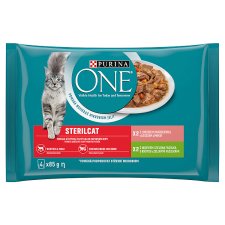 PURINA ONE STERILCAT Multipack with Turkey, Green Beans, Salmon, Carrots in Juice, 4 x 85 g