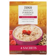 Tesco Instantná ovsená kaša s mrazom sušenými malinami 4 x 65 g