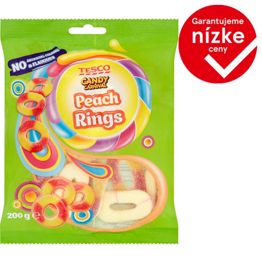 Tesco Candy Carnival Peach Rings želé cukríky s broskyňovou príchuťou 200 g