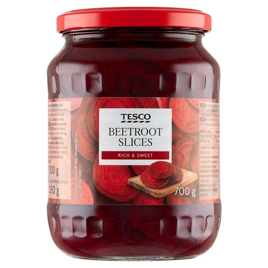 Tesco Červená repa plátky v sladkokyslom náleve 700 g
