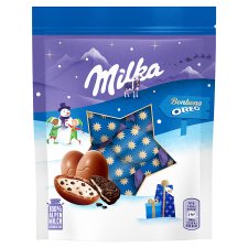 Milka Oreo bonbóny, mliečna čokoláda s mliečnou náplňou a kúskami Oreo sušienok 86 g