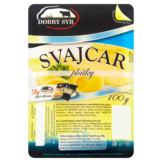 Dobrý Syr Švajcar syr ementálskeho typu plátky 100 g