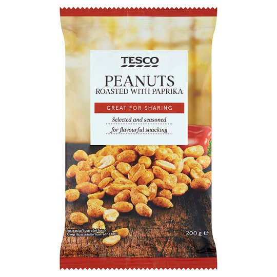 Tesco Pražené lúpané arašidy s paprikovou príchuťou 200 g