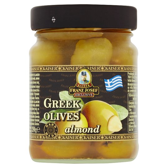Kaiser Franz Josef Exclusive Grécke zelené olivy plnené mandľami v slanom náleve 250 g