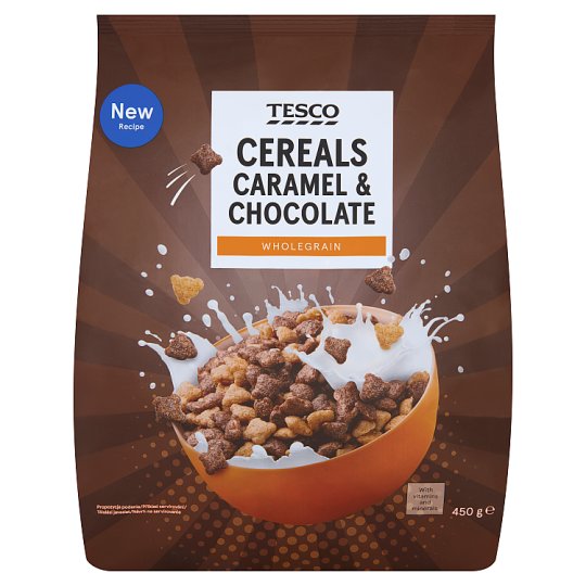 Tesco Obilninové čokoládovo-karamelové lupienky 450 g