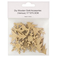 DIY Wooden Gold Accesories in Pack (Tree, Snowflakes, Rocking Horse, Deer, Owl) 11 x 10 x 0.3 cm