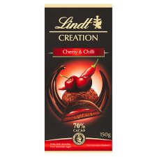 Lindt Creation 70% horká čokoláda plnená čokoládovou penou a višňovou a chilli náplňou 150 g