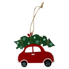 Wooden Red Car with Xmas Tree on Top 10 cm