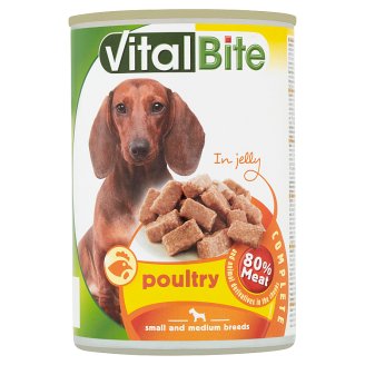 VitalBite Kompletné krmivo pre dospelé psy - kúsky s hydinou v želé 415 g